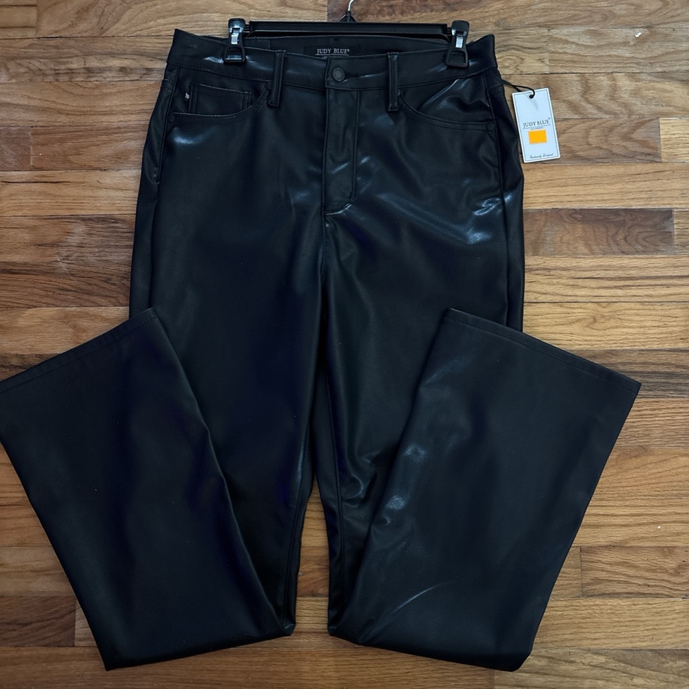 Judy Blue Black Bootcut faux leather pants#NWT#slimming#Tummycontrol#size9New